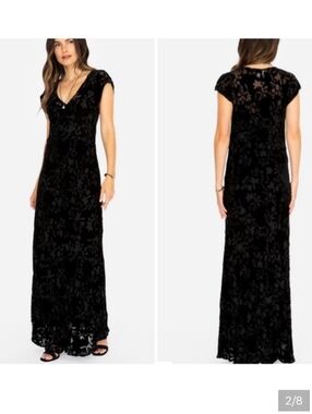 Johnny Was Black Velvet Burnout Maxi Dress Goth Punk Size XL Rock NO SLIP